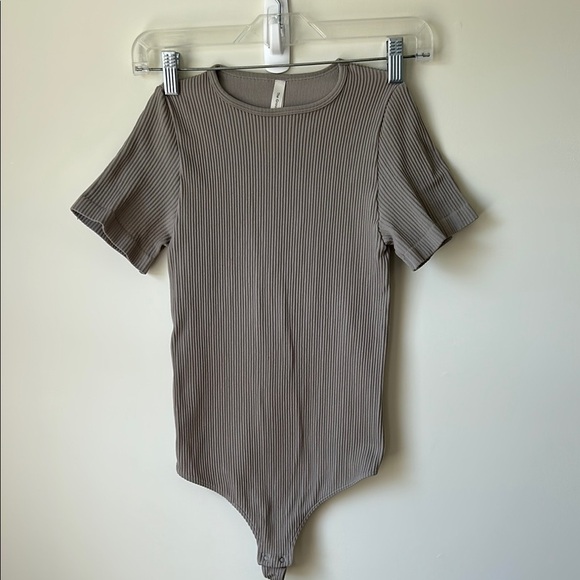 Babaton Tops - Babaton Grey/Taupe Fitted Ribbed Bodysuit